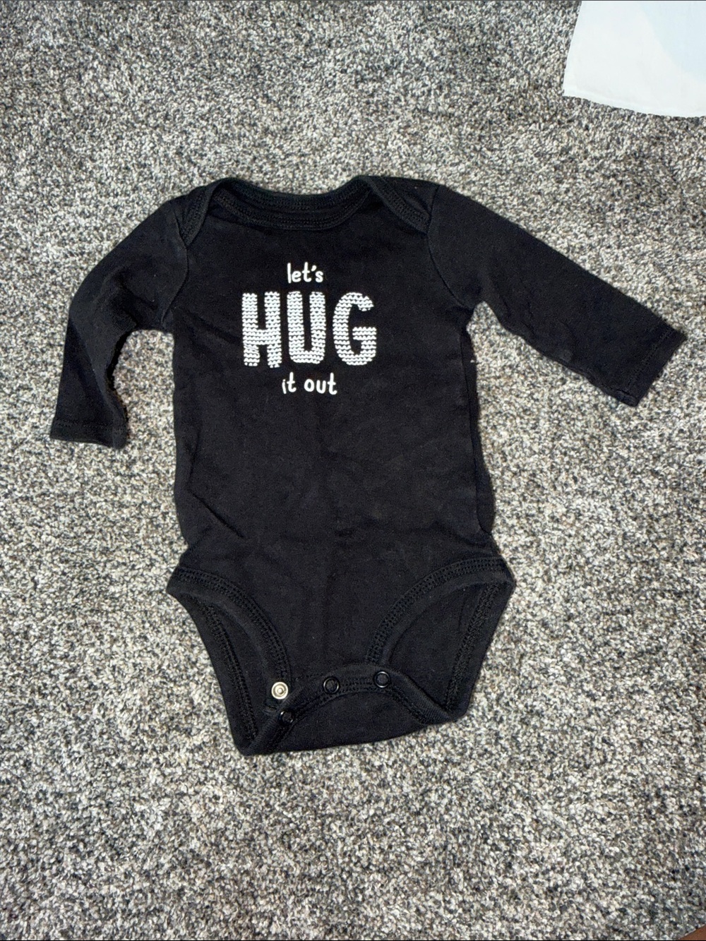 Black Long-Sleeve Baby Bodysuit with "Let's HUG it out" Print